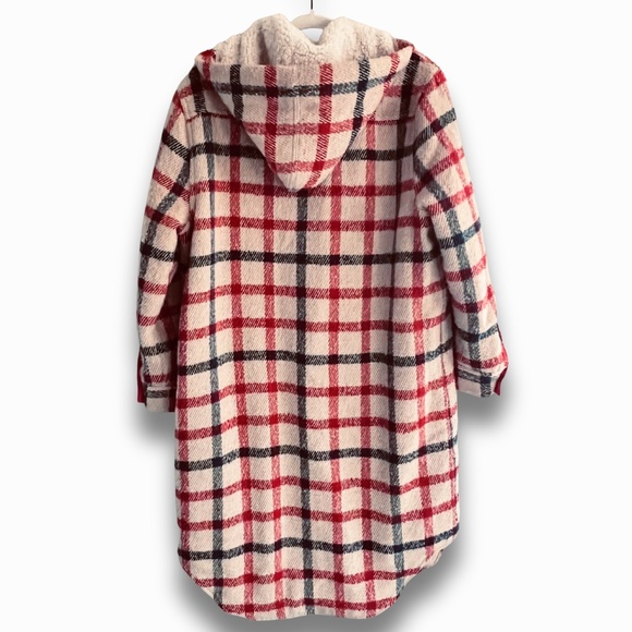 Sundance Plaid Days Hooded Coat Size Small Wool Blend Long Button Jacket EUC - Picture 2 of 6